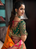 Multicolor & Green Banarasi Silk Semi Stitched Lehenga