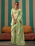 Green Party Wear Linen Saree With Blouse Piece