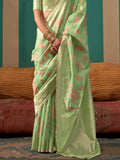 Green Party Wear Linen Saree With Blouse Piece