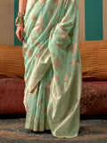 Bottle Green Party Wear Linen Saree With Blouse Piece