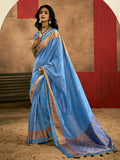 Sky Blue Patola Silk Saree With Blouse Piece