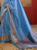 Sky Blue Patola Silk Saree With Blouse Piece