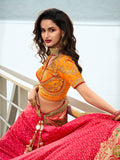 Yellow & Pink Banarasi Silk Lehenga Choli