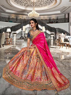 Multicolor & Royal Blue Banarasi Silk Semi Stitched Lehenga