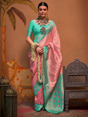 Peach Color Party Wear Silk Saree With Blouse Piece