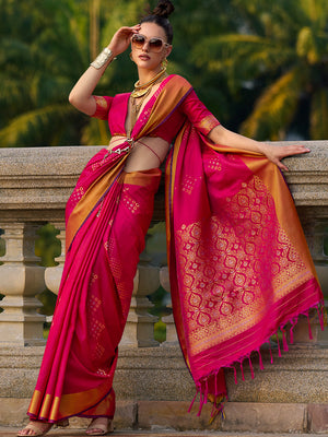 Red Banarasi Silk Saree With Blouse Piece