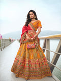 Yellow & Pink Banarasi Silk Lehenga Choli