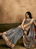 Grey Patola Silk Saree With Blouse Piece