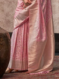 Baby Pink Satin Saree With Blouse Piece