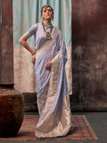 Blue Satin Saree With Blouse Piece