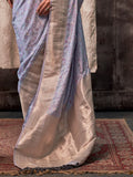 Blue Satin Saree With Blouse Piece