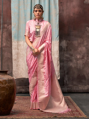 Light Pink Satin Saree With Blouse Piece