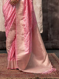 Light Pink Satin Saree With Blouse Piece