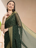 Green Chiffon Ready To Wear Saree With Blouse Piece