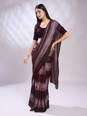 Purple Silk Blend Ready To Wear Saree With Blouse Piece