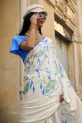 Off White Satin Silk Saree With Blouse Piece