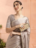 Beige Chiffon Ready To Wear Saree With Blouse Piece