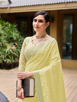 Yellow Pure Linen Saree With Blouse Piece