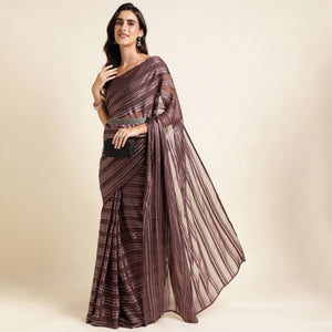 Purple Georgette Ready To Wear Saree With Blouse Piece