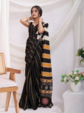 Black Satin Ready To Wear Saree With Blouse Piece