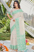 White Cotton Saree With Blouse Piece