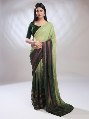 Green Silk Blend Ready To Wear Saree With Blouse Piece