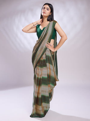 Green Silk Blend Ready To Wear Saree With Blouse Piece