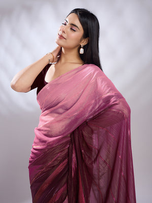 Pink Silk Blend Ready To Wear Saree With Blouse Piece