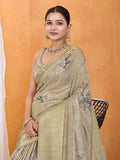 Khaki Silk Blend Saree With Blouse Piece