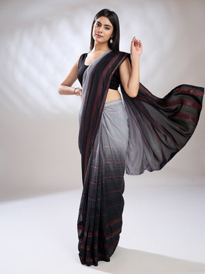 Grey Silk Blend Ready To Wear Saree With Blouse Piece