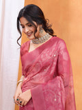 Magenta Cotton Blend Saree With Blouse Piece