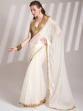 Off White Organza Solid Saree With Blouse Piece