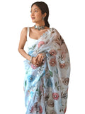 Sky Blue Organza Saree With Blouse Piece