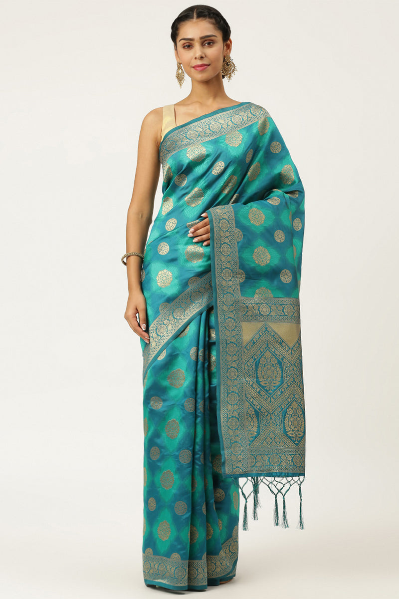 Shop for the elegant ocean blue banarasi saree on KARAGIRI | SALE ...