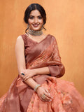 Orange Cotton Blend Saree With Blouse Piece