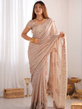 Cream Silk Blend Saree With Blouse Piece