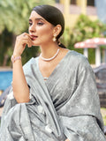 Grey Pure Linen Saree With Blouse Piece