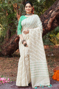 White Cotton Saree With Blouse Piece