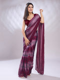 Purple Silk Blend Ready To Wear Saree With Blouse Piece