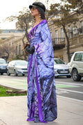 Blue Satin Silk Saree With Blouse Piece