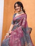 Grey Cotton Blend Saree With Blouse Piece