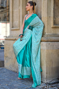 Teal Satin Silk Saree With Blouse Piece