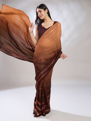 Brown Silk Blend Ready To Wear Saree With Blouse Piece