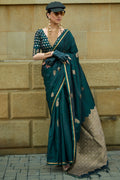 Green Banarasi Silk Saree With Blouse Piece