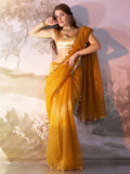 Mustard Twill Net Solid Saree With Blouse Piece