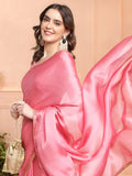 Coral Chiffon Ready To Wear Saree With Blouse Piece