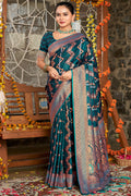 Sea Green Silk Saree With Blouse Piece