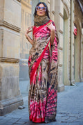 Multicolor Satin Silk Saree With Blouse Piece