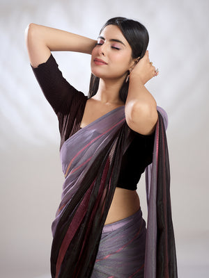 Purple Silk Blend Ready To Wear Saree With Blouse Piece