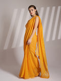 Yellow Georgette Printed Saree With Blouse Piece